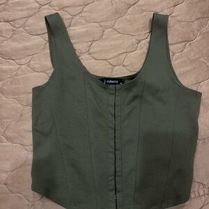 Olive Green Square Neck Crop Tank